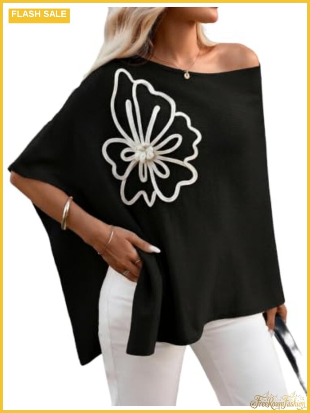 One Shoulder Knit Poncho Sweater Wrap Shawl Cover Up